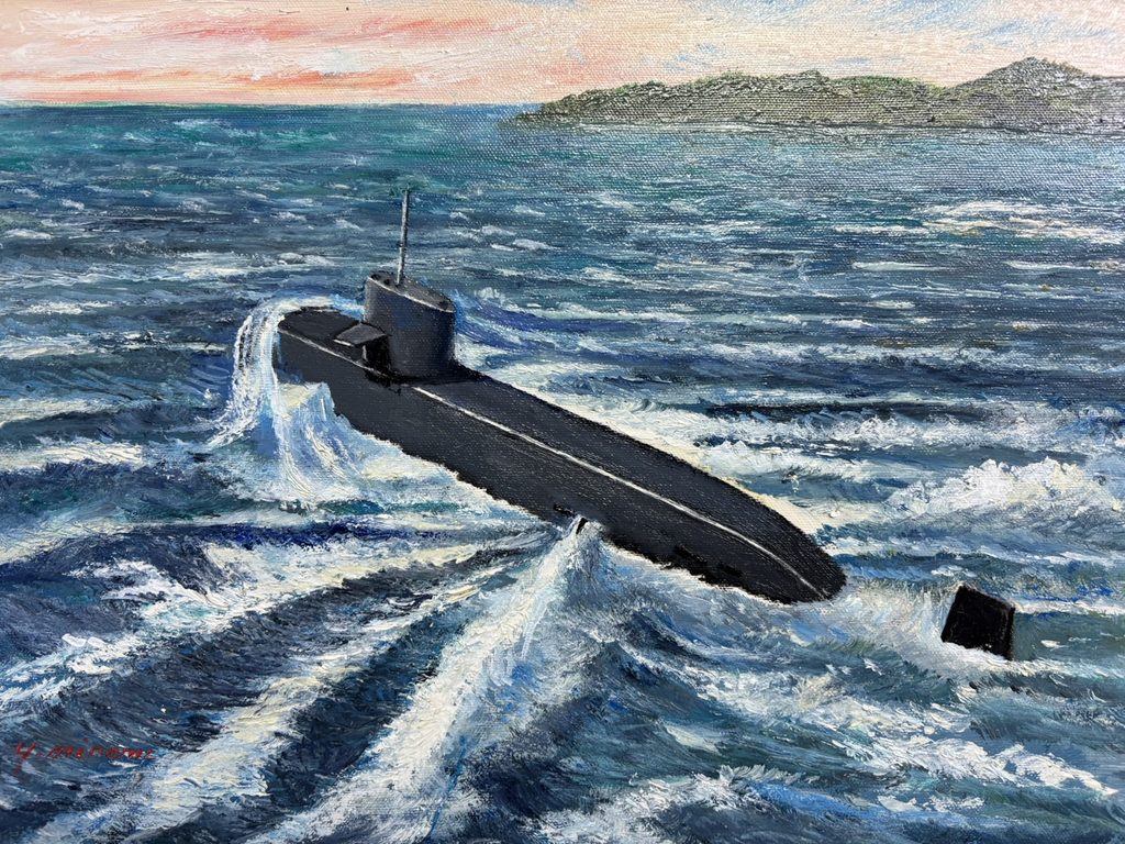 南康夫 神戸 潜水艦やえしお 進水記念絵葉書作成用原画